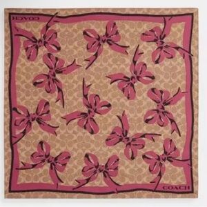 Coach Signature Pink Bow Print Silk Bandana / Scarf